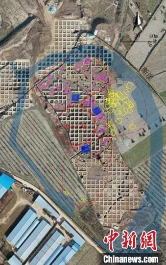 圖為位于甘肅省天水市張家川回族自治縣境內(nèi)的圪垯川遺址史家類(lèi)型時(shí)期大型環(huán)壕聚落布局。(資料圖) 甘肅省文物局供圖